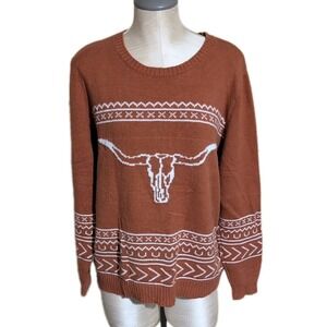 Cotton And Rye Cinnamon Longhorn Knit Sweater XL Women's Texas